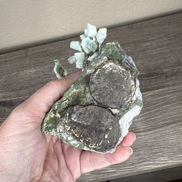 Rock Tree Amethyst Geode Amazonite Leaves 5” Crystal Rock Wire Art - Picture 3 of 7